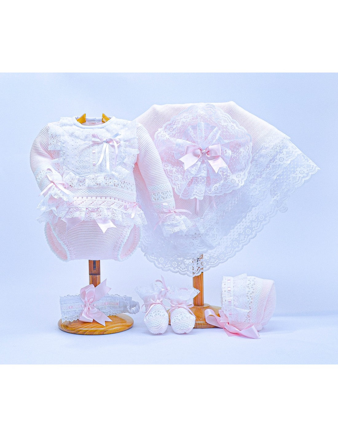3006 Luxury knitted Pink Set, Bonnet & Shawl