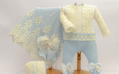 3009  Luxury  knitted Set, Bonnet, Coat & Shawl