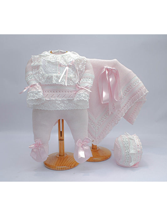 3017  Luxury  knitted Set, Bonnet & Shawl