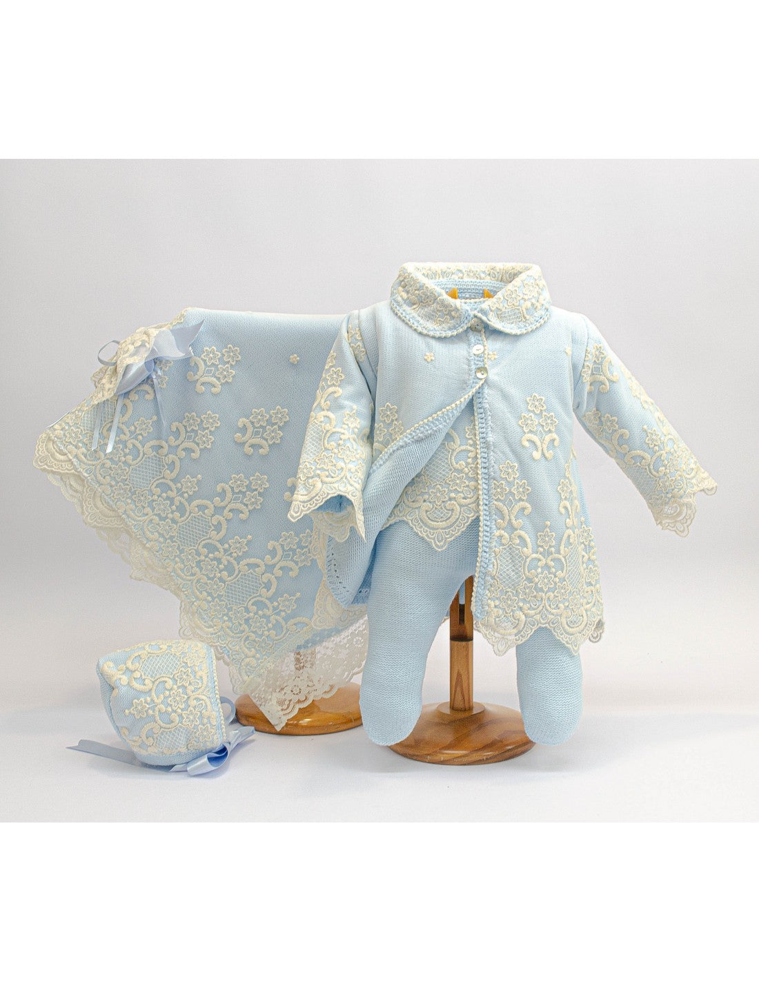 3022-a  Luxury  knitted Set, Bonnet, Coat & Shawl