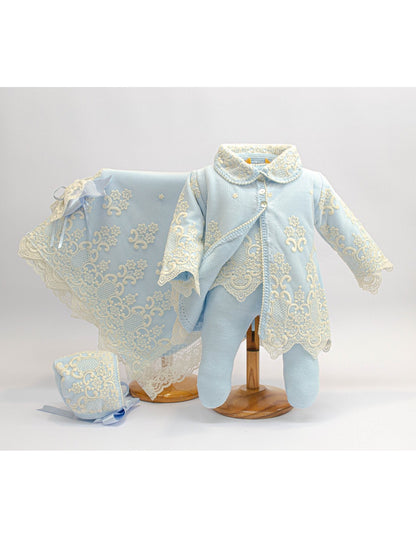 3022-a  Luxury  knitted Set, Bonnet, Coat & Shawl