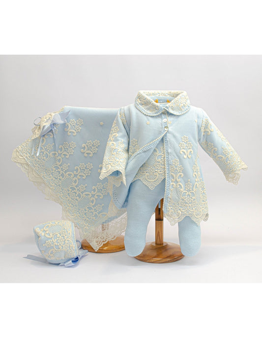 3022-a  Luxury  knitted Set, Bonnet, Coat & Shawl