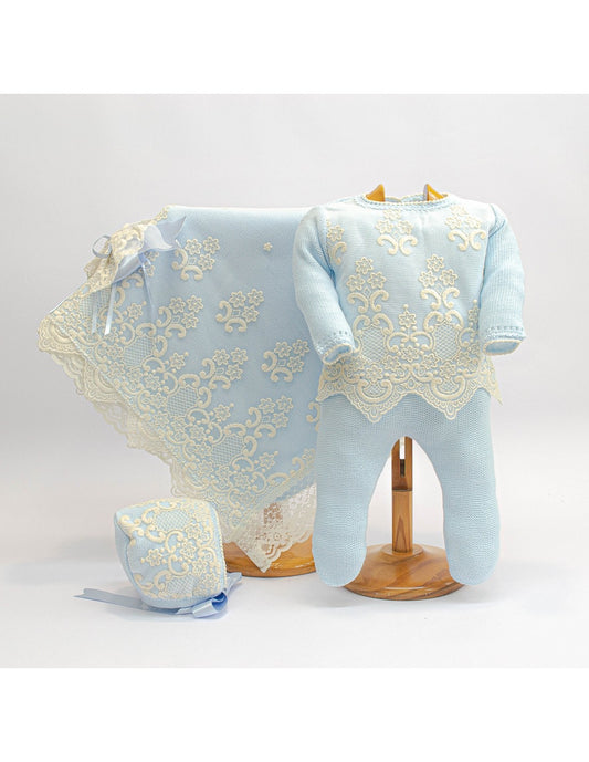 3022 Luxury Knitted Set, Bonnet & Shawl