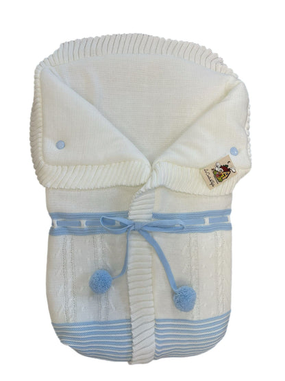 2985  White with Pale Blue Pompom Sleeping Bag
