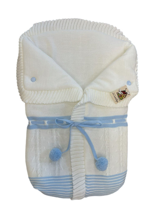 2985  White with Pale Blue Pompom Sleeping Bag