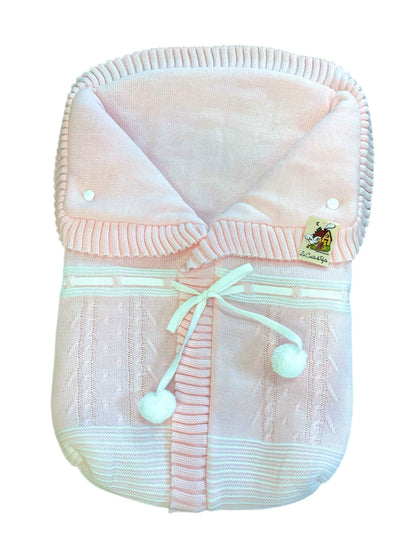 2985  White with Pale Blue Pompom Sleeping Bag