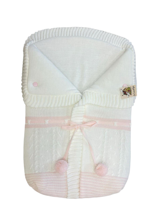2985  White with pale pink  Pompom Sleeping Bag
