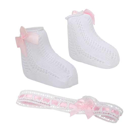 6372 Pair of White and Pink Socks with Headband