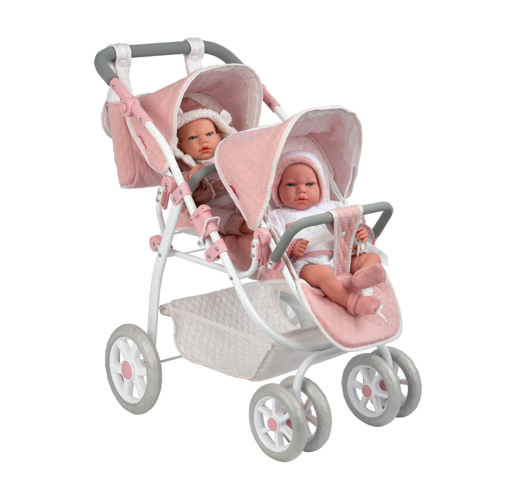 40854 Pink Twin Pram Reborn Paris Collection