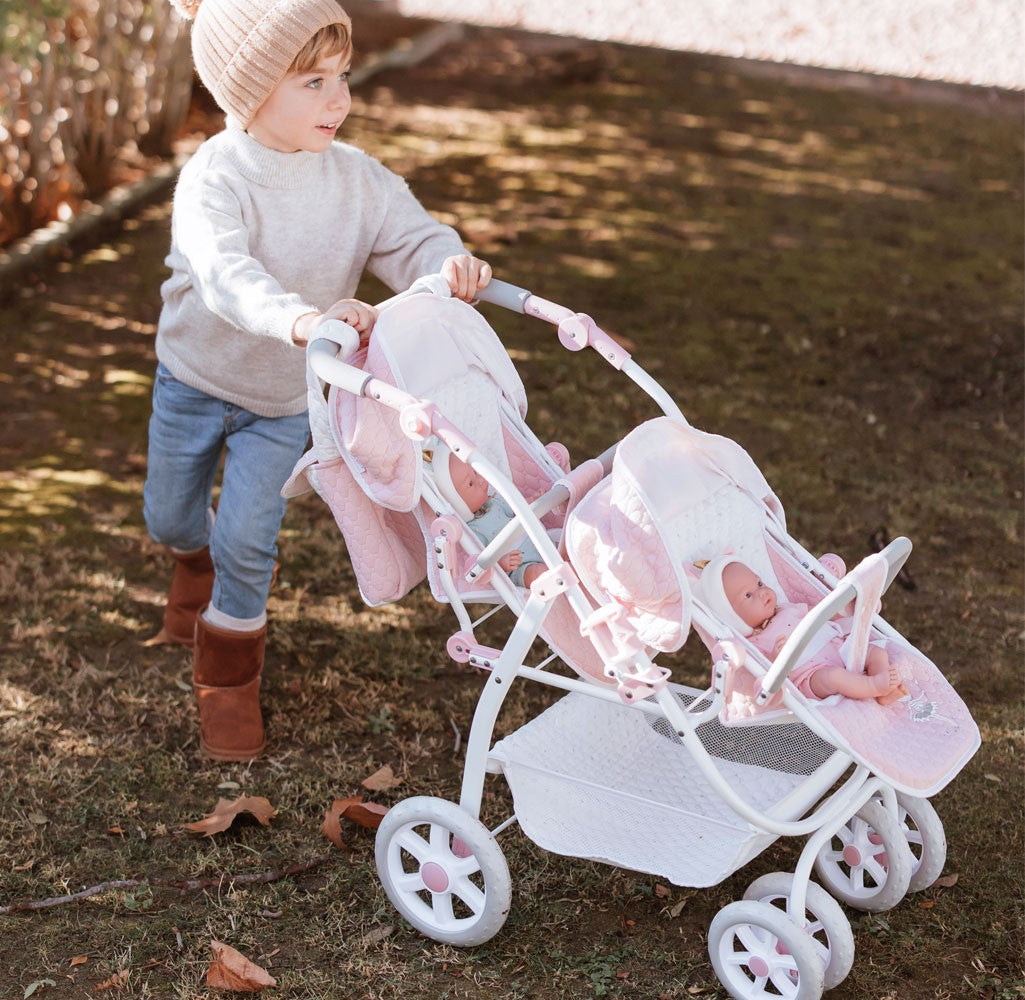 40854 Pink Twin Pram Reborn Paris Collection